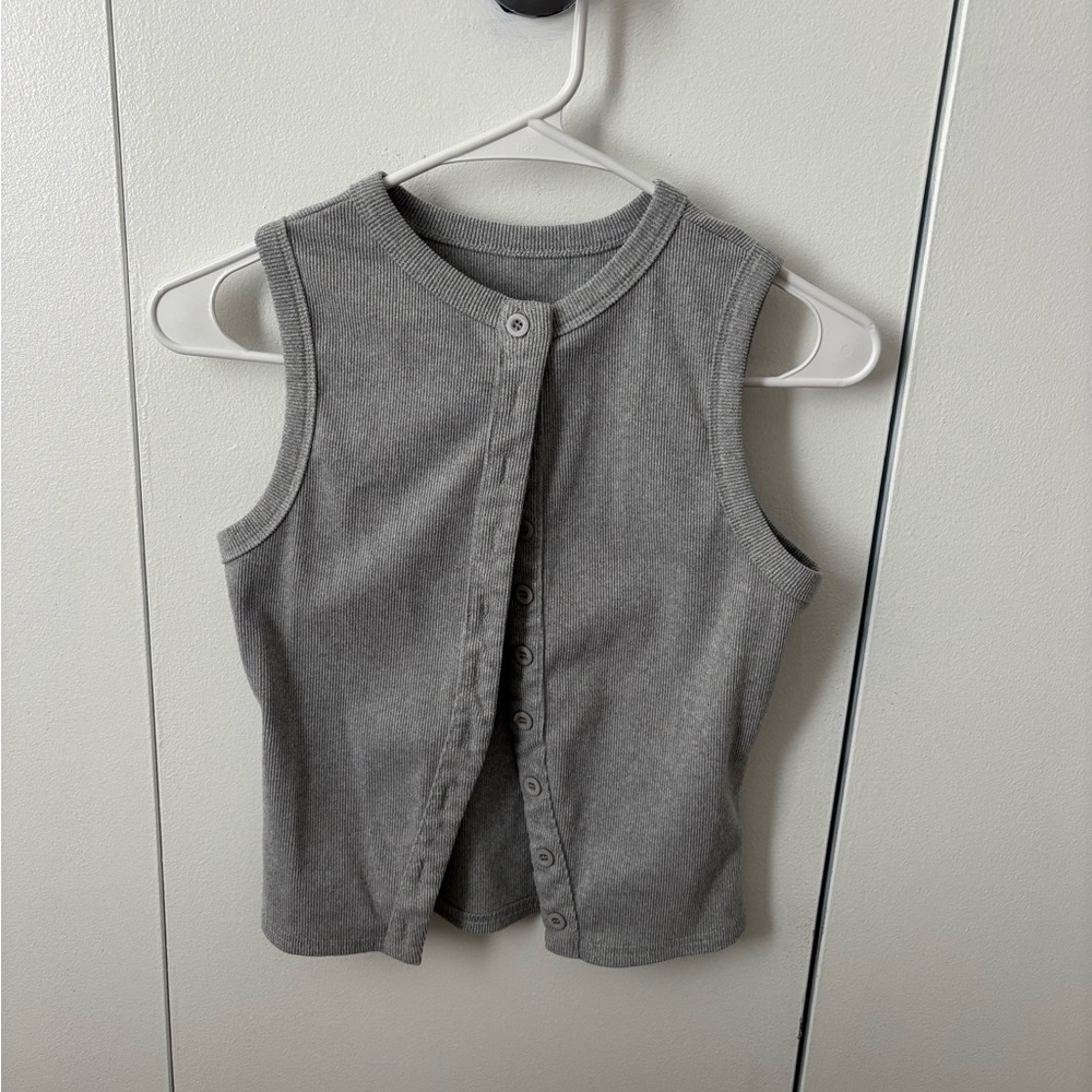 Grey button up vest top